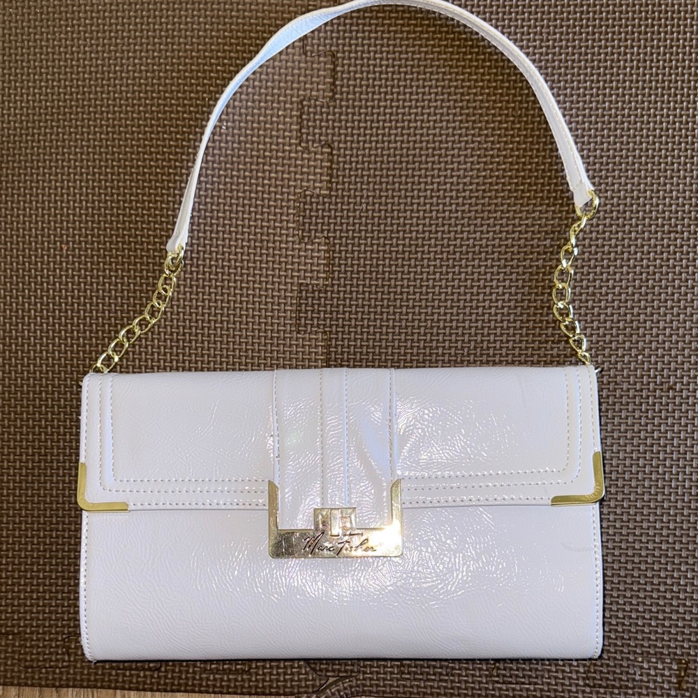 Elegant White Handbag with Gold Accents by Marc Fisher